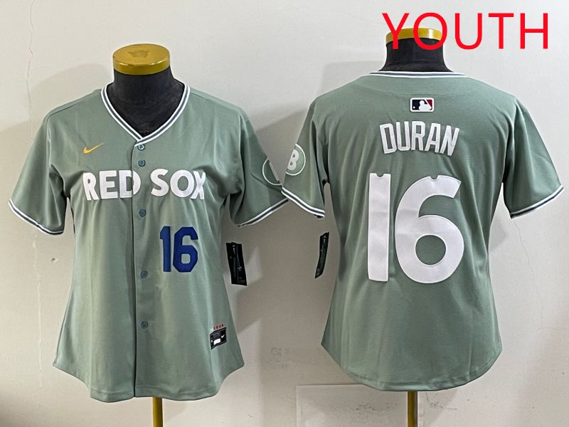 Youth 2025 Boston Red Sox 16 Duran Light Green Joint Name Nike MLB Jersey style 14
